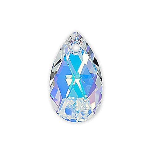 1 pcs SWAROVSKI CRYSTALS pendant pear-shaped 6106 crystal stone with hole, 22 x 13 x 8 mm Crystal AB (Cristaux Swarovski Pendentif en forme de poire 6106 en forme de cristal avec trou Crystal AB)