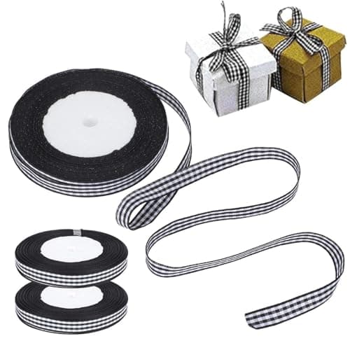 Ruban vichy noir, 3 rouleaux de ruban fin, ruban artisanal à carreaux de buffle, ruban à carreaux classique pour emballage cadeau, 1 cm de largeur, 25 mètres/rouleau