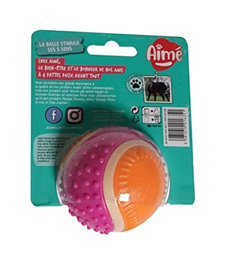 Aimé - Balle pour Chien 5 en 1 Saveur Bœuf - Jouet Interactif/Éducatif pour Développer et Stimuler les 5 Sens - Résistant Toutes Races et Tous Âges - Balle 6 cm