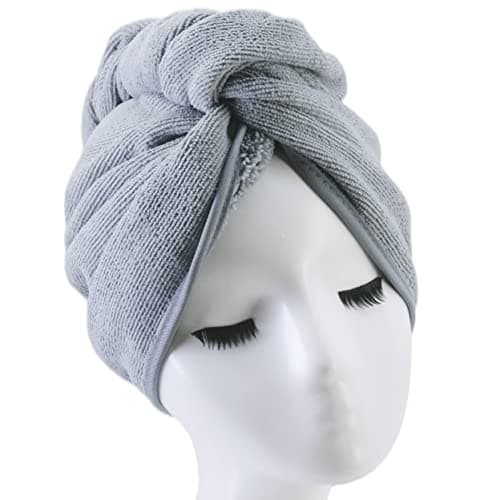 Polyte - 2 Serviettes Turban en Microfibres - séchage des Cheveux - Gris - 31 x 71 cm