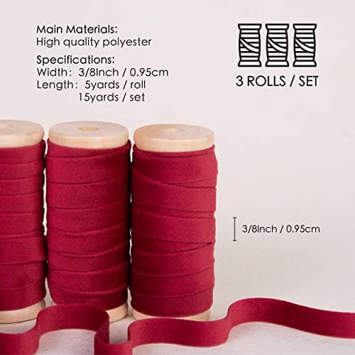 Vitalizart Ruban Velours Rouge 0,95 cm x 4,57 m x 3 Rouleaux, Bobine en Bois, Ruabn en Tissu pour la Décoration de Couronnes de Noël, l'Artisanat, l'Emballage de Cadeaux et la Fabrication de Nœuds