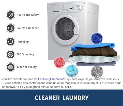 Boule Anti Poils Machine à Laver, 8 Pièces Nylon Boule de Lavage Réutilisable Colorfast Pour Meilleure Friction du Linge, Réduire l'enchevêtrement et Nettoyage Efficace