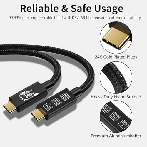 CABLEDECONN Thunderbolt 5 Rallonge 1M 3.3FT USB 4 80gbps Données Ultra - Rapides 240W Câble de Charge Rapide 16k Connexion Vidéo Ultra HD USB Type-C
