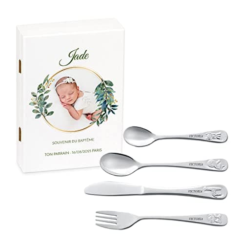 Maverton Set de couverts de table avec prénom dans boîte en bois imprimée - Thème Animal - Cadeau bapteme personnalisé - Couvert bebe - Couvert enfant - Cadeaux bébé - Coutellerie gravée - Photo 5