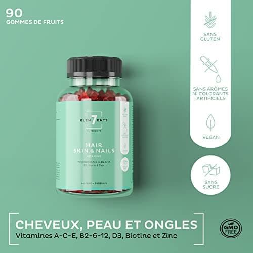 Multivitamines Gummies Gommes aux Fruits pour Cheveux Peau Ongles | Complément Alimentaire Naturel Vegan - Oursons Gommeux Sans Sucre à base d'Extraits de Plantes | Vitamine A C D E B2 Biotine Zinc