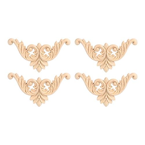 Moulure Decorative Bois,4PCS Bois Caoutchouc Sculpté Coin Onlay Applique Meubles Forme De Fleur Non Peint 8 X 8cm pour Le Mur,Les Portes,Les Armoires,Les Fenêtres Ou Les Miroirs(8 * 8)