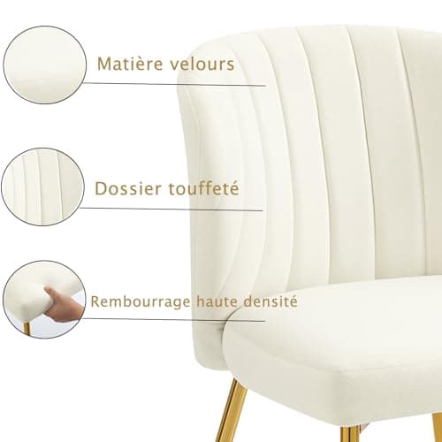 SEPNINE Lot de 2 Chaises de Salle à Manger, Chaises Scandinaves, Chaise en Velours pour Salle à Manger avec Dossier Ergonomique, Chaise de Salon avec Pieds en Métal Doré, Chaise de Cuisine Blanc