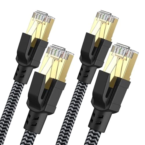 CABNEER Câble Ethernet 1M 2 Pièces, RJ45 Cat 8 Câble Réseau 40Gbps 2000MHz Haut Débit S/FTP Câble, Nylon Tressé Double Blindage LAN Câble Internet Compatible avec Routeur Modem TV