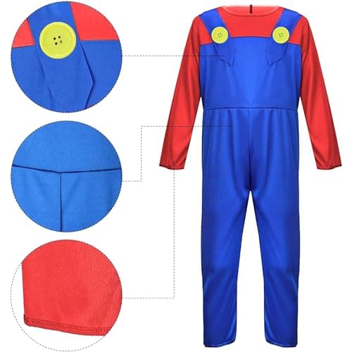 Costume enfants/adultes, costume avec body, casquette et barbe, costume de cosplay pour enfants adultes, carnaval Halloween Costume décoration pour enfants adultes Costumes de carnaval (Rouge, L)
