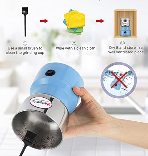 Moongiantgo Moulin à Céréales Multifonctionnel 200W 14500rpm, Moulin à Café Ultra-Fin, 300ml Broyeur à Épices Électrique Portable, Acier Inoxydable, Parfait pour Matières Sèches, Herbes, Café (Bleu)