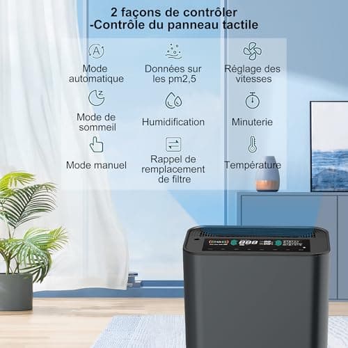 ISSELEC 2 en 1 purificateur d'air et humidificateur H13 filtre à air haute efficacité ioniseur taille de pièce jusqu'à 40m2, Filtre 99,97% des poils d'animaux domestiques/pollen/fumée/odeur