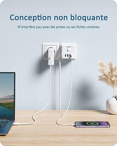 LENCENT Multiprise, 7 en 1 Murale Prise avec Multiple Secteur USB