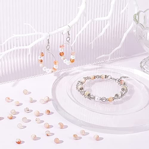 OLYCRAF 60pcs 6mm Perles D'Agate Fleur Cerisier Perles D'Agate Naturelle Perles Vrac Pierres Précieuses Perles Rondes pour Bijoux Bracele Bricoler Soi-Même Fabrication de Colliers - Trou: 0.8mm