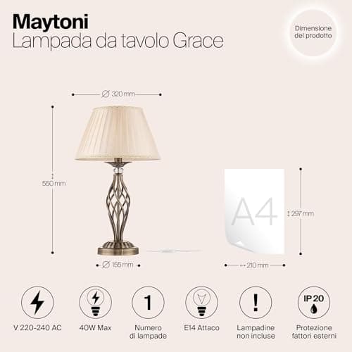 Lampe à poser, lampe de table, lampe de chevet, style classique, chic, Armature en Métal couleur bronze decoré avec cristal, Abat-jour en tissu blanc, 1 ampoule non incluses, pour le salon, chambre, sejour, bureau, 40 W E14 220V -240V
