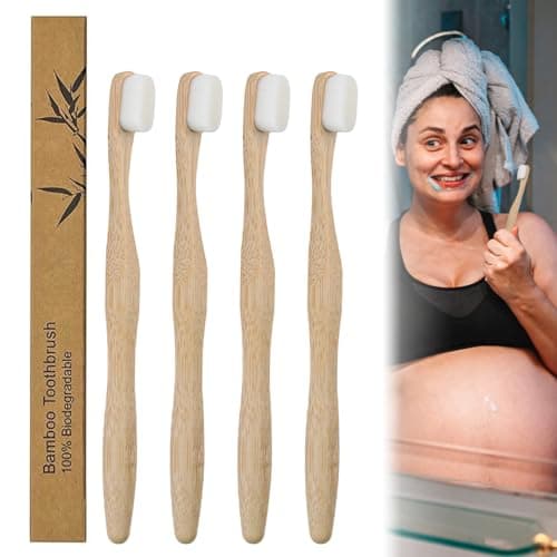 SRLWMYI Brosse a dent bambou [Lot de 4] – Brosse à dents nano – 100% sans BPA – Brosse à dents Souple ultra douce – Brosse à dents en bambou végétalienne et respectueuse de l'environnement (blanc) –