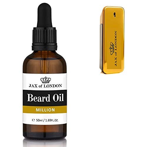 Jax of London Huile à barbe Million pour homme, huile de soin pour la barbe, huile de croissance pour la barbe pour hommes, composée de vitamine E, d'huile d'amande, d'huile de jojoba, parfum luxueux