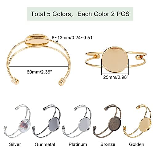 PH PandaHall Lot de 10 bracelets réglables en laiton - Lunette - 25 mm - Pour la fabrication de bijoux, bracelets, travaux manuels