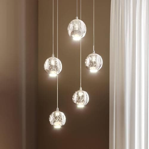 LED Suspension en verre Hayley (Moderne) Transparent Verre e. a. pour Salon & Salle à manger (à 5 lampes,), Luminaire, Lampe plafond, Luminaire Plafonnier, Suspendue