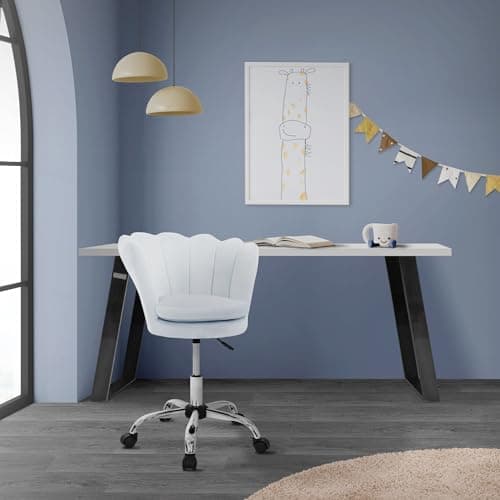 ML-Design Chaise de Bureau en Velours, Bleu Clair, Design Coquillage, Fauteuil Rembourrée, Dossier Ergonomique, Réglable en Hauteur, Pivotante avec 5 roulettes, Siège de Travail pour Salon, Chambre