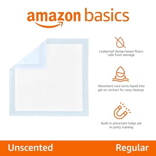 Amazon Basics Lot de 100 protections pour déjections canines, anti-fuite, 5 couches, surface à séchage rapide, taille classique, pour chiens et chiots, Bleu
