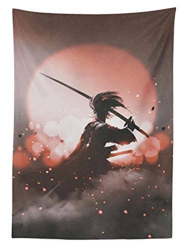 ABAKUHAUS Japonais Nappe, Samurai Japon, Linge de Table Rectangulaire pour Salle à Manger Décor de Cuisine, 140 cm x 200 cm, Ombre de Saumon