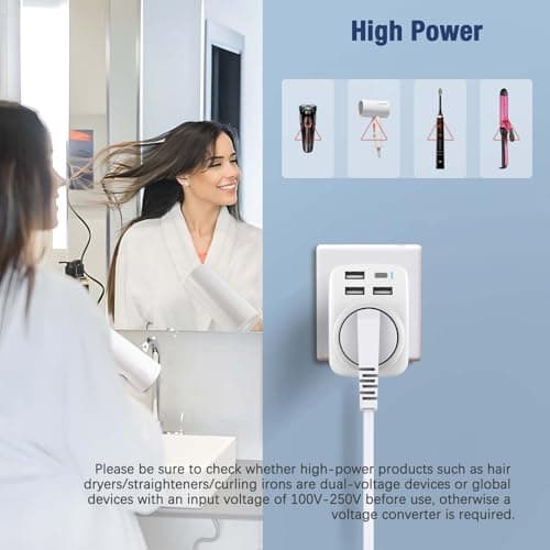 Hoppac Adaptateur Prise Anglaise, Prise Anglaise Adaptateur Francais Avec 3USB A et 1USB C,Adaptateur Voyage Multifonction 5 en 1 Prise Anglaise/UK vers France Pour UK,L'Irlande,Singapour,Dubai,Type G