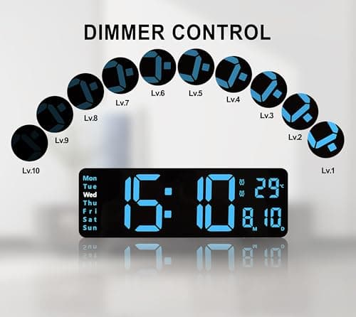 iTOMA Horloge numérique, 13 "Grand écran LED Horloge Murale pour la décoration de Salon, réveil, minuterie, 12 / 24h, Grande Horloge à Gradation Automatique de luminosité avec Date/température 6629