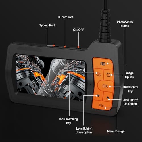 Kriogor 15m Caméra Endoscopique Triple Objectif, Endoscope d'Inspection Serpent 8 mm LCD 5 Pouces avec 10 LED Réglables, Caméra Etanche IP67, 1080P Endoscope Industriel pour Automobile, Câble