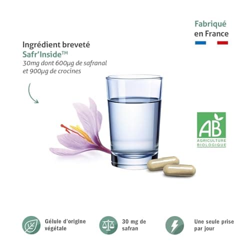 BLANCHE BRESSON - Safran Bio - TDAH Adultes - Sérénité & Humeur Positive - Anti-Stress, Stabilité Mental & Émotionnelle - Dosage Optimal 30mg - 1 Prise/Jour - Cure de 30 jours - Fabriqué en France