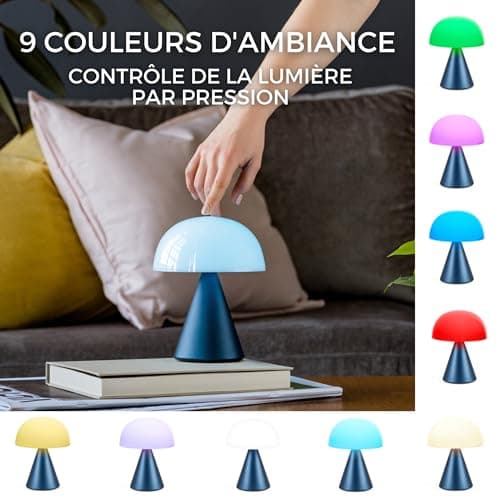 Lexon MINA L Lampe Champignon LED sans fil rechargeable, lampe à poser avec 9 couleurs de lumière avec variateur d'intensité, tactile et rechargeable, jusqu'à 24h d'autonomie - Orange