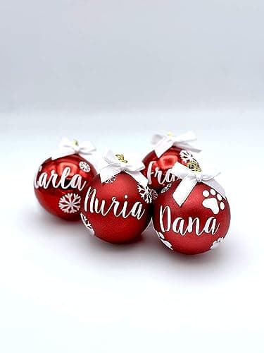 Boule de Noël personnalisée prénom ou texte au choix, decoration de sapin rouge, 5 pièces. Boules de noël Olesea