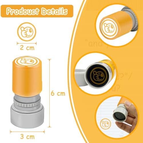 Qcdou Tampons Enseignants Français, 6PCS Plastique Tampon Auto Encreur Enfant, Tampon Smiley, Tampon Ecole Mignon pour Encourager Motiver Élèves, Spécial Cadeau Professeur Ecole Avec Boîte