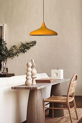 bamyum Champion Suspension Luminaire Vintage, Lustre Salon de 35 cm, Lustre Cuisine en Métal, Lampe E27 Vintage pour Chambre, Suspension Luminaire pour Salle à Manger, Couloir, Jaune Melon