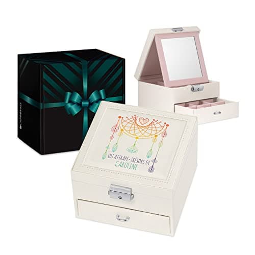 Maverton Coffret à bijoux avec miroir intérieur, Boîte blanche à personnaliser, Coffre à trésors - cadeau personnalisé pour femmes - talisman