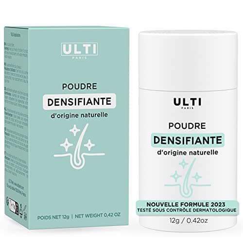 Ulti Paris Poudre densifiante cheveux - 12g - fibre capillaire naturelle (châtain clair - light brown) I Poudre cheveux homme I Contour cheveux homme & poudre densifiante cheveux femme