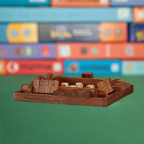 Relaxdays Shut The Box, 10 battants, de 2 à 4 Joueurs, en Bois, pour Petits et Grands, avec dés, Marron et Vert
