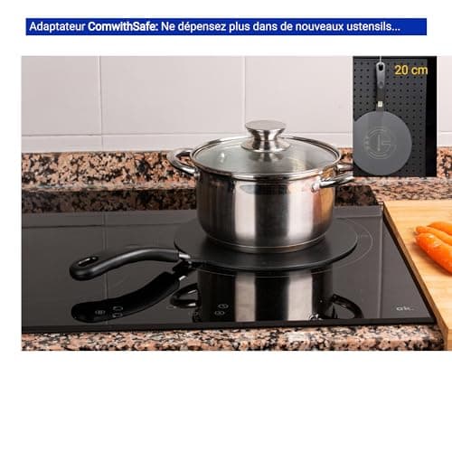 Adaptateur Induction 20 cm avec Poignée Amovible Isolante - Ne CHANGE PAS de Couleur après utilisation -Plaque Diffuseur de Chaleur avec Revêtement Haute Température Noir - Disque Relais Induction/gaz