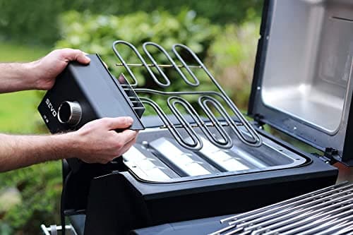 SEVERIN Barbecue électrique avec sonde thermique intégrée SEVO GTS, Gril électrique 3 000 W avec couvercle, Gril sur pieds, fonction démarrage rapide jusqu’à 500°C, Noir, PG 8107