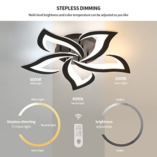 Riserva Plafonnier LED Dimmable, 40W 3000K-6500K Lampe de Plafond avec Télécommande, Créatif Pétales Design Luminaire Plafonnier Moderne pour Salon, Chambre, Salle à Manger, Φ60cm
