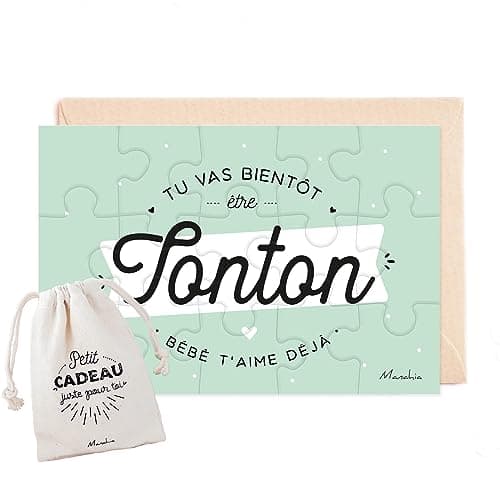 Manahia Puzzle Tonton - Annonce Grossesse - Tu Vas bientôt être Tonton, bébé t'aime déjà - 15 pièces avec Pochon Coton - Futur Oncle - Futur Tonton - Future Tata - Annonce Naissance Tonton