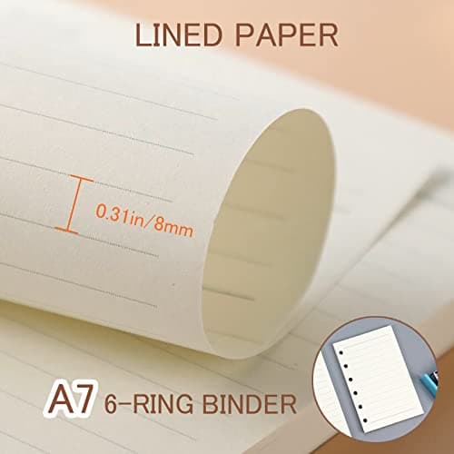 DY.2ten Lot de 3 carnets A7 rechargeables, feuilles lignées A7, pochettes transparentes à fermeture éclair, intercalaires A7, marqueur de règle A7, recharge de papier pour classeurs A5 à 6 anneaux