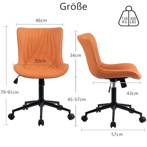YOUTASTE Chaise de Bureau, Fauteuil Ergonomique avec Cuir PU, Chaise Pivotante avec roulettes & Dossier, Réglable en Hauteur et Fonction Bascule, pour Bureau, Chambre, Capacité 136kg, Chameau