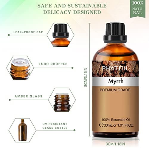 PHATOIL Huile Essentielle Myrrhe 30 ml, Huile Essentielle pour Diffuseur Aromathérapie Pure Naturelle, Huile de Myrrhe pour Humidificateur, Bougies