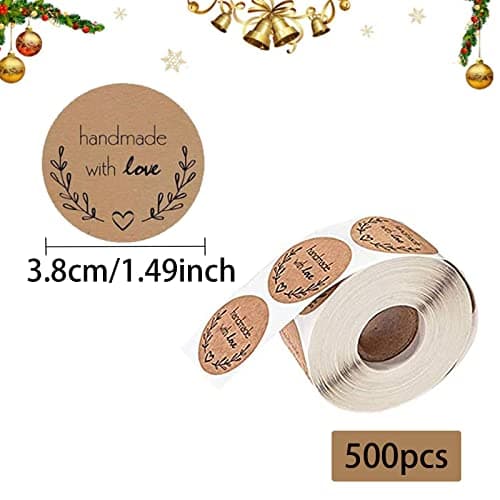 Lot de 500 autocollants cadeaux, étiquettes autocollantes, 1,5 pouces, fait maison avec amour, autocollants de Noël, autocollants cadeaux pour bricolage, pâtisserie, sacs cadeaux décoration