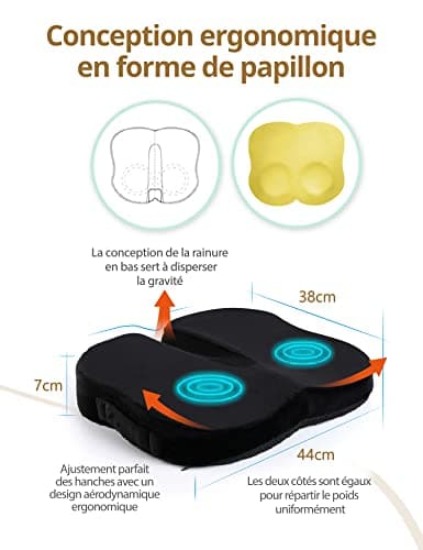 Travel Ease Coussin de Siège Ergonomique, Coussin de Chaise en Mousse à Mémoire avec Base Antidérapante pour Confort Longue Durée, Coussin de Hanche pour Chaise de Bureau, Siège de Voiture (Noir)