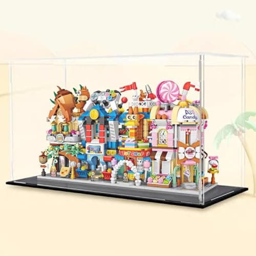 FINGERINSPIRE Vitrines de Figurines en Plastique 26x16x20.5 cm Boîte de Présentation de Figurines d'action Anti-Poussière Transparente avec Vitrine de Base Noire pour Modèles, Blocs de Construction
