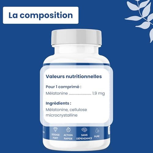 Melatonine 1,9 mg | 365 comprimés | Action rapide | Sommeil adulte | Complément alimentaire | Sans accoutumance | Endormissement rapide, Nuit réparatrice | Hautement dosé | Fabriqué en France
