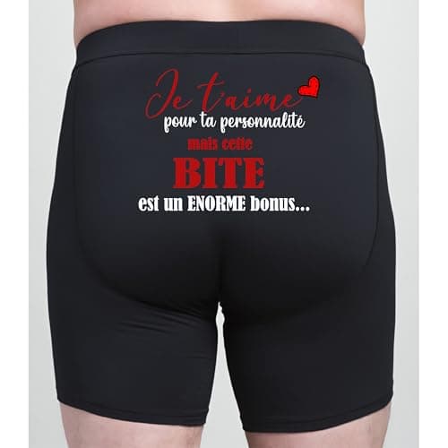 Boxer Homme Noir Humoristique – "Je t'aime" Idée Cadeau Saint-Valentin, Anniversaire– Sous-vêtement Confortable – Tailles S M L XL XXL (XL)