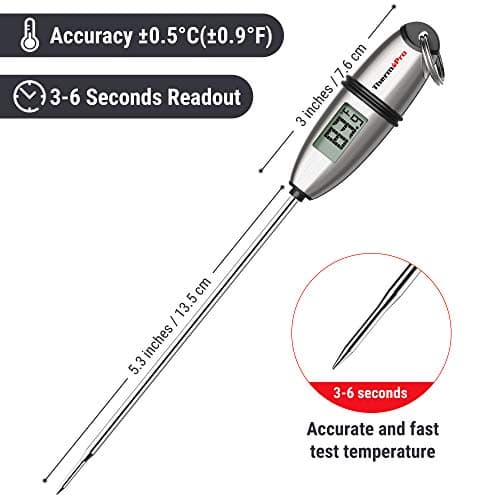 ThermoPro TP02S Thermomètre de Cuisson Numérique 5 Secondes Thermomètre Instantané Thermomètre pour Boissons Chaudes Lait Les Confiseries avec Longue Sonde
