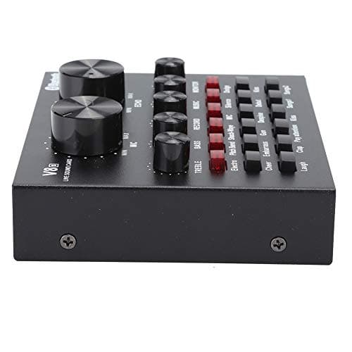 ASHATA Cartes Son externes, V8S Live Broadcast Sound Card Audio DJ Mixer, Mobile Phone USB Host Multifonction Portable Live Sound Card Computer for Karaoke Computer Live Recording
